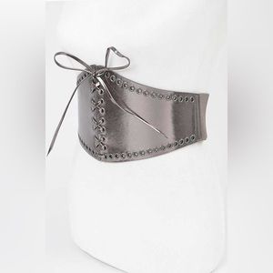 Silver Metallic Lacing Corset Statement Belt